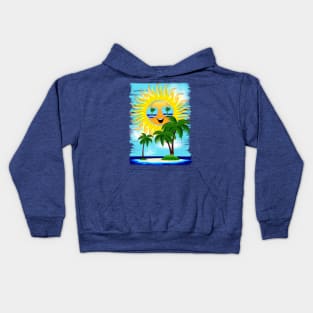 Summer Sun Cartoon with Sunglasses Beach Reflections Kids Hoodie